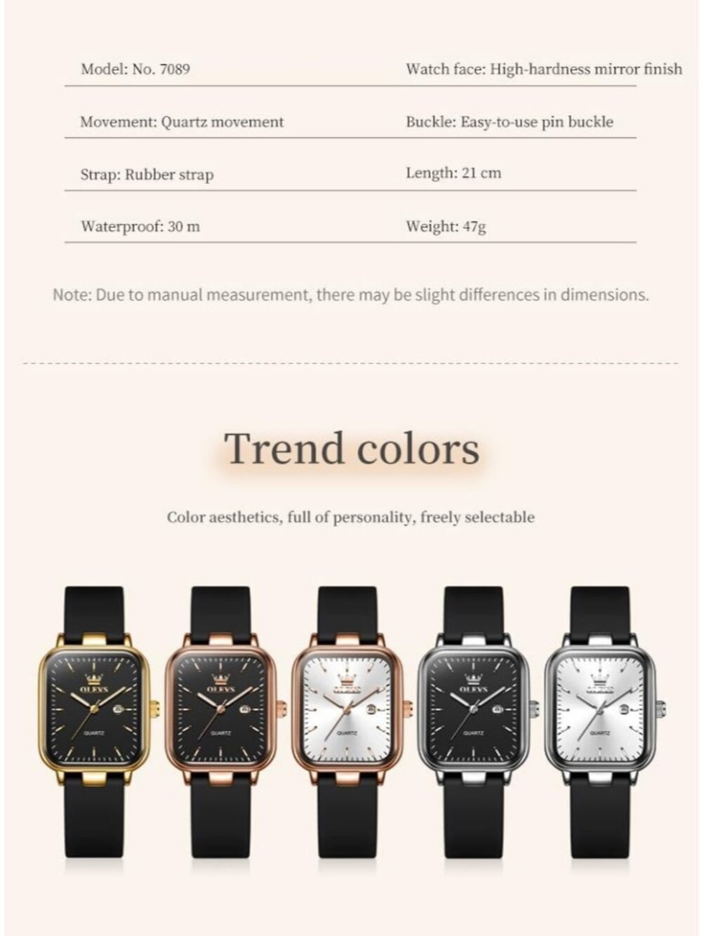 Women's Silver Black Square Silicone Band Waterproof Luxury Elegant Casual Watch - Picture 5 of 5